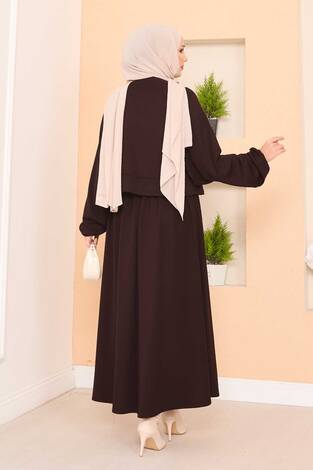 Yarasa Kol Crop Etek Tesettür Takım Kahve - Thumbnail