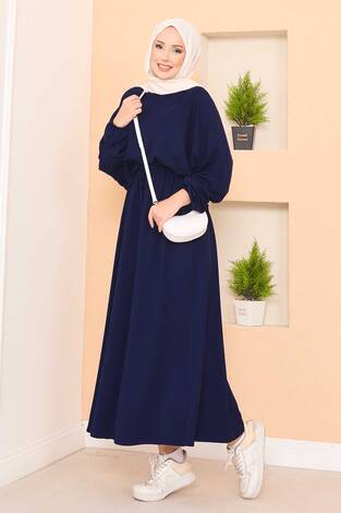 Yarasa Kol Crop Etek Tesettür Takım Lacivert - Thumbnail