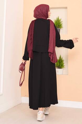 Yarasa Kol Crop Etek Tesettür Takım Siyah - Thumbnail