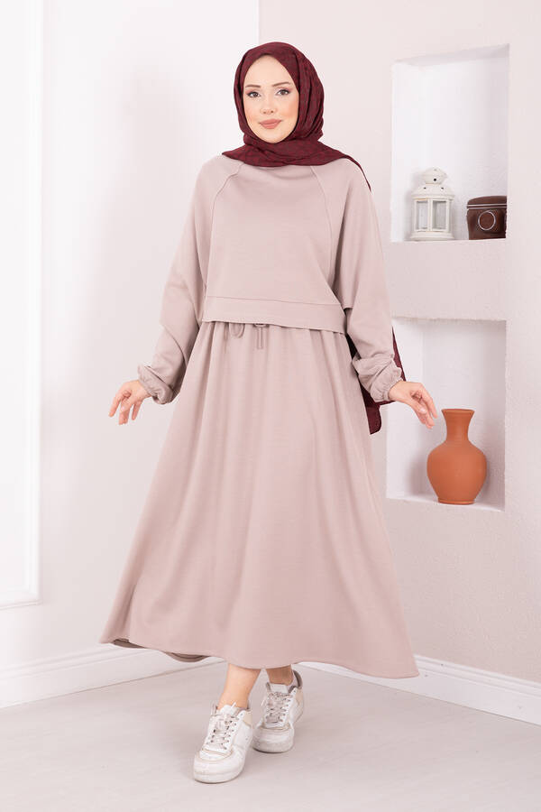 Gly - Yarasa Kol Crop Etek Tesettür Takım Taş (1)