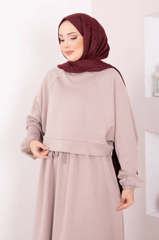 Yarasa Kol Crop Etek Tesettür Takım Taş - Thumbnail