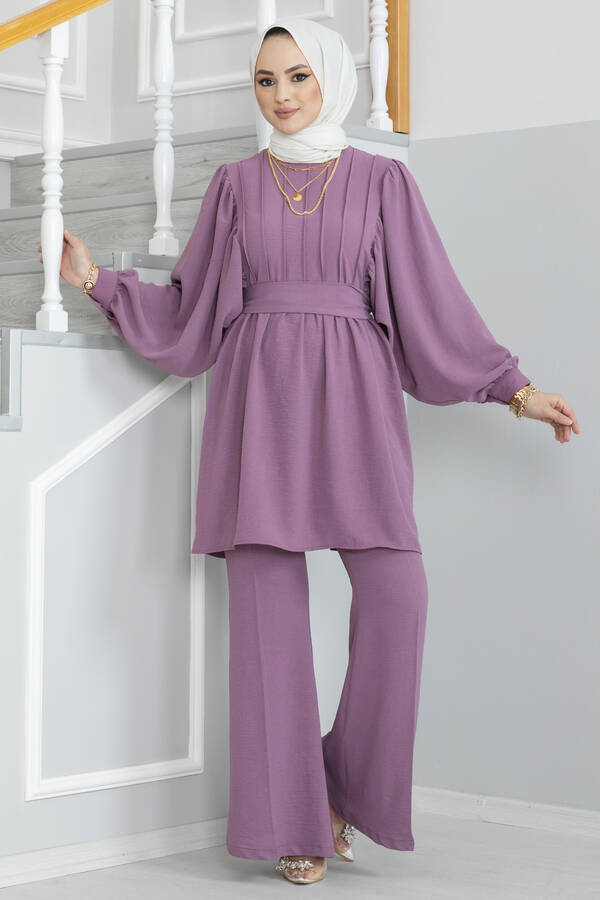 Yarasa Kol Drapeli Tesettür Takım Gülkurusu