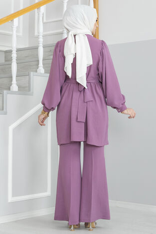 Yarasa Kol Drapeli Tesettür Takım Gülkurusu - Thumbnail