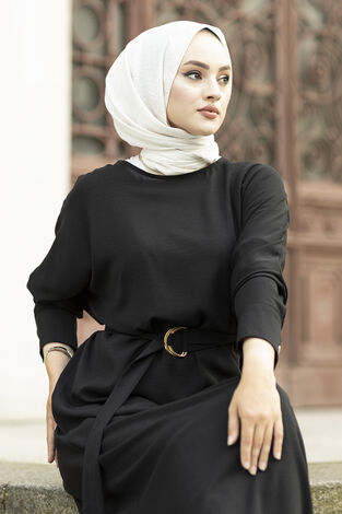 Yarasa Kol Elbise Ferace 160SAG-14028 Siyah - Thumbnail
