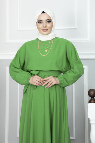 Yarasa Kol Kuşaklı Tesettür Elbise Benetton - Thumbnail