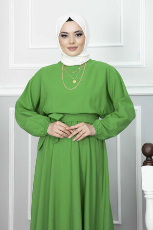 Yarasa Kol Kuşaklı Tesettür Elbise Benetton - Thumbnail