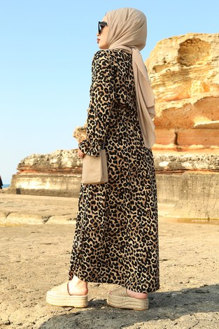 Yarasa Kol Leopar Elbise 67589-1 - Thumbnail