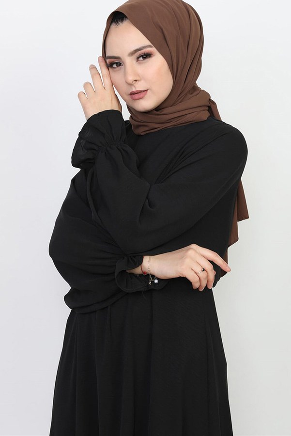  - Yarasa Kol Mevlana Elbise 7112-1 Siyah (1)