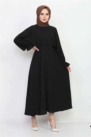 Yarasa Kol Mevlana Elbise 7112-1 Siyah - Thumbnail