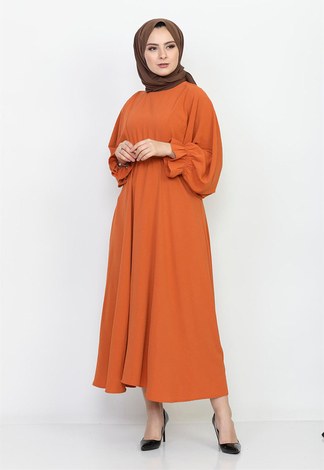 Yarasa Kol Mevlana Elbise 7112-3 Kiremit - Thumbnail