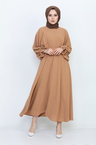 Yarasa Kol Mevlana Elbise 7112-4 Taba - Thumbnail