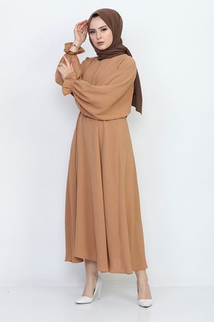 Yarasa Kol Mevlana Elbise 7112-4 Taba - Thumbnail