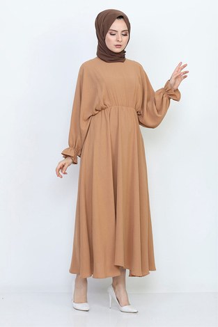 Yarasa Kol Mevlana Elbise 7112-4 Taba - Thumbnail