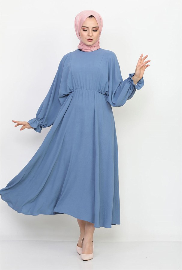  - Yarasa Kol Mevlana Elbise 7112-5 Mavi