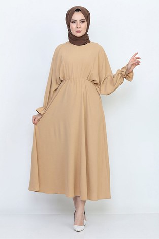Yarasa Kol Mevlana Elbise 7112-6 Vizon - Thumbnail