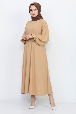 Yarasa Kol Mevlana Elbise 7112-6 Vizon - Thumbnail