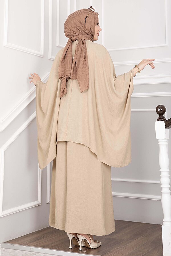 Yarasa Kol Salaş Pantolonlu İkili Takım Camel - 5