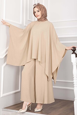 Yarasa Kol Salaş Pantolonlu İkili Takım Camel - 4