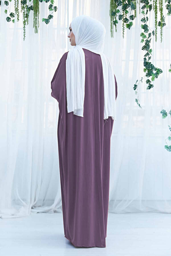 Yarasa Kol Salaş Uzun Tesettür Elbise 190E-6738 Gülkurusu