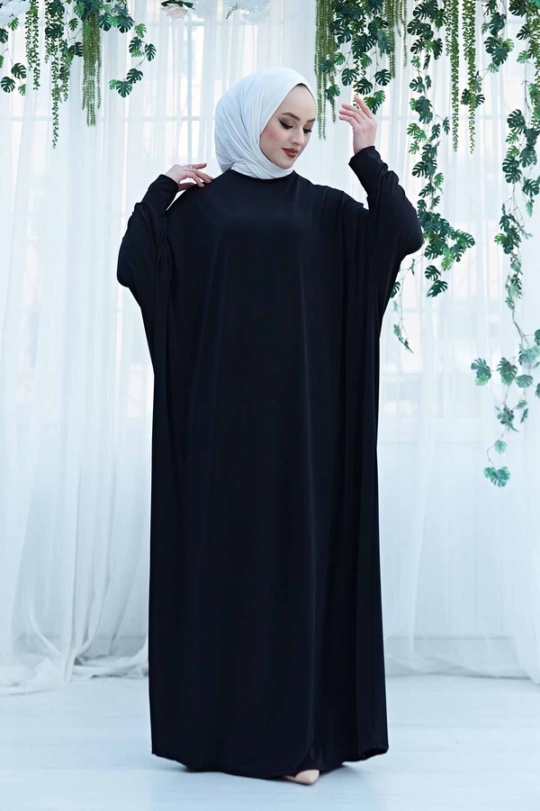 Yarasa Kol Salaş Ferace Elbise 190E-6738 Siyah