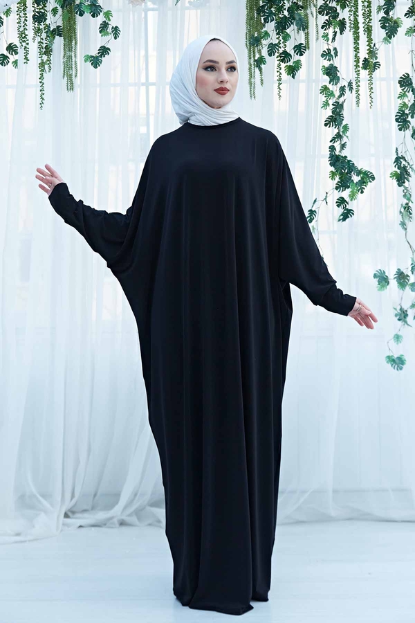 Yarasa Kol Salaş Ferace Elbise 190E-6738 Siyah