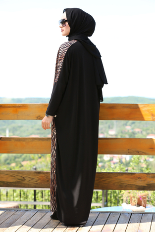 Yarasa Kol Sandy Elbise 190E-9293 Siyah - Thumbnail