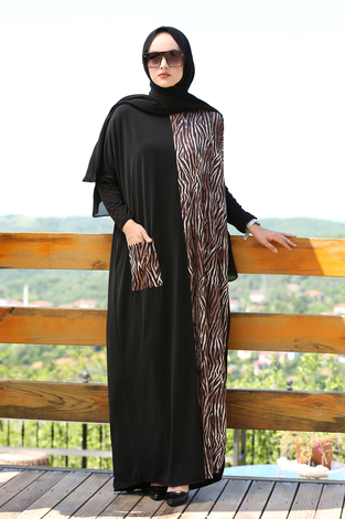 Yarasa Kol Sandy Elbise 190E-9293 Siyah - Thumbnail