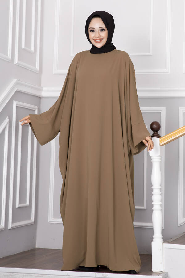 Yarasa Kol Tessetür Abaya Koyu Vizon