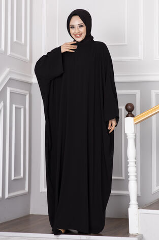 Yarasa Kol Tessetür Abaya Siyah - Thumbnail