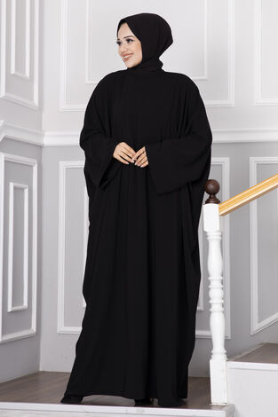 Yarasa Kol Tessetür Abaya Siyah - Thumbnail