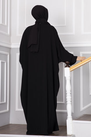 Yarasa Kol Tessetür Abaya Siyah - Thumbnail