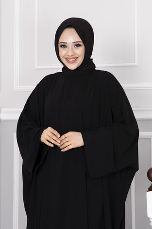 Yarasa Kol Tessetür Abaya Siyah - Thumbnail