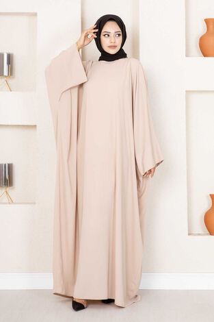 Yarasa Kol Tessetür Abaya Vizon - Thumbnail