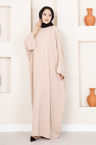 Yarasa Kol Tessetür Abaya Vizon - Thumbnail