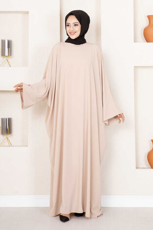 Yarasa Kol Tessetür Abaya Vizon - Thumbnail