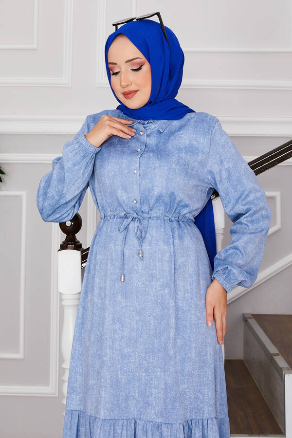 SM - Yarım Düğmeli Biyeli Tesettür Elbise Açık Mavi (1) SM - Yarım Düğmeli Biyeli Tesettür Elbise Açık Mavi (1)