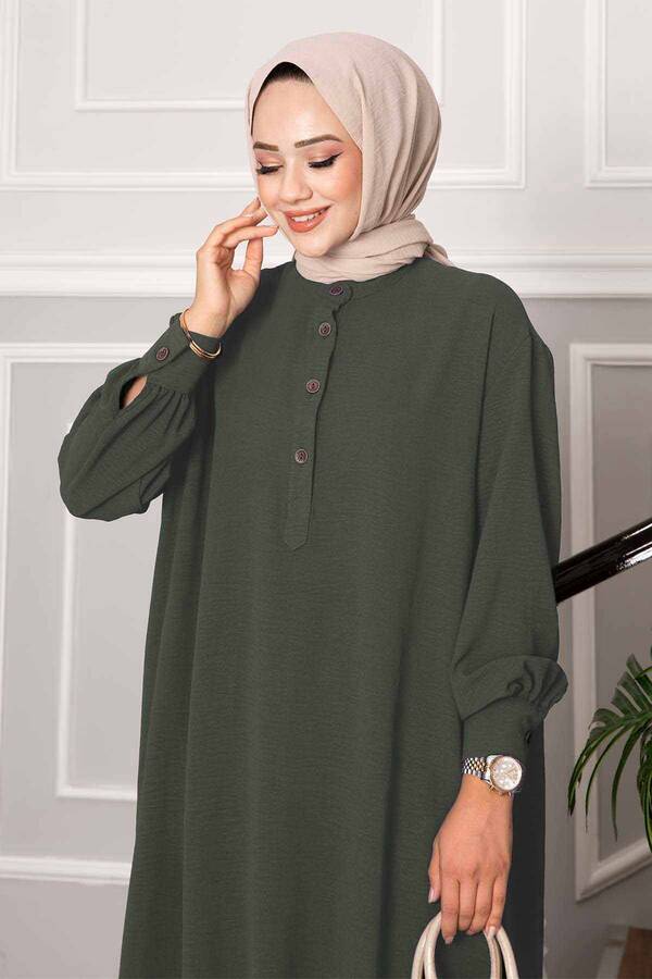 MD - Yarım Düğmeli Uzun Tesettür İkili Takım Haki (1) MD - Yarım Düğmeli Uzun Tesettür İkili Takım Haki (1)