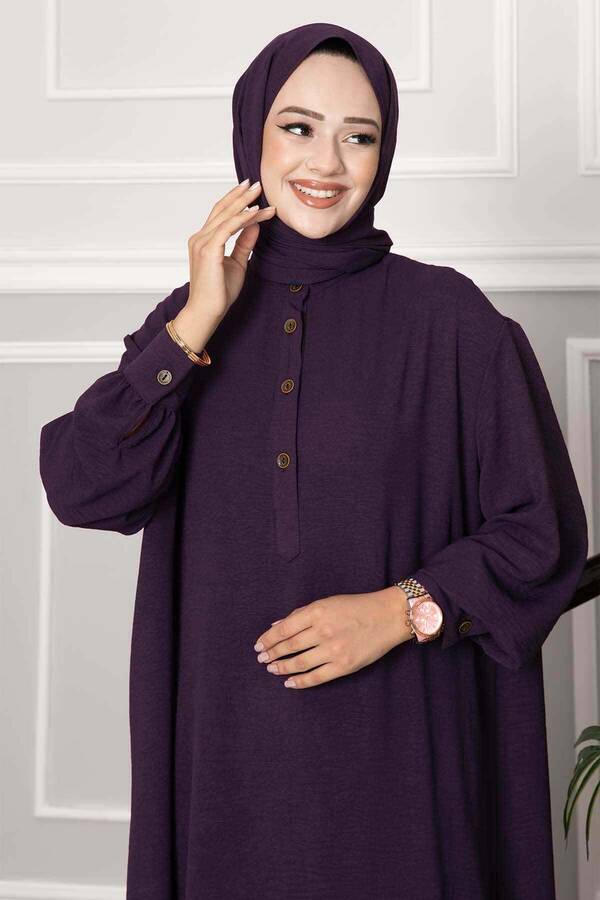 MD - Yarım Düğmeli Uzun Tesettür İkili Takım Mürdüm (1)