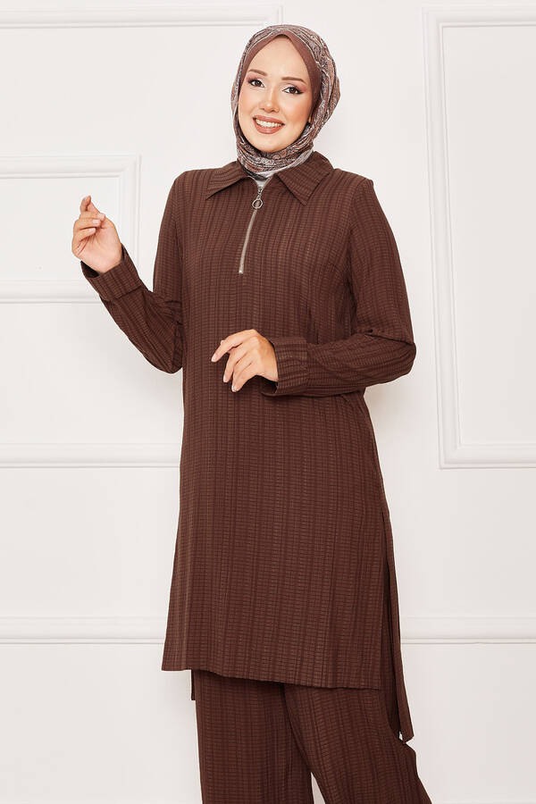 SM - Yarım Fermuar Detaylı İkili Takım Kahve (1) SM - Yarım Fermuar Detaylı İkili Takım Kahve (1)