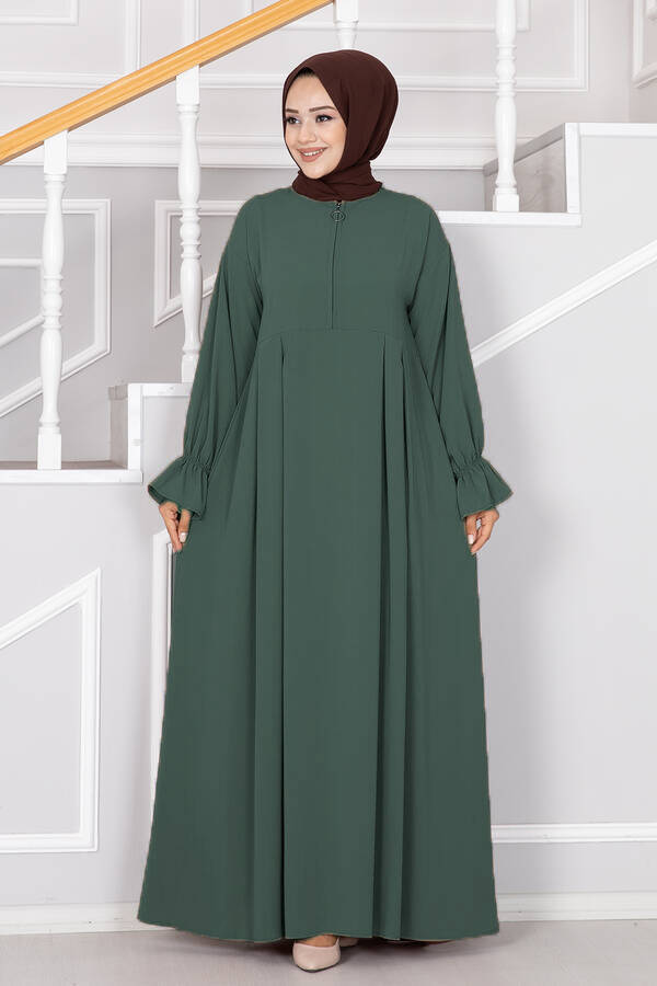 Yarım Fermuarlı Tesettür Elbise Çağla Yeşili