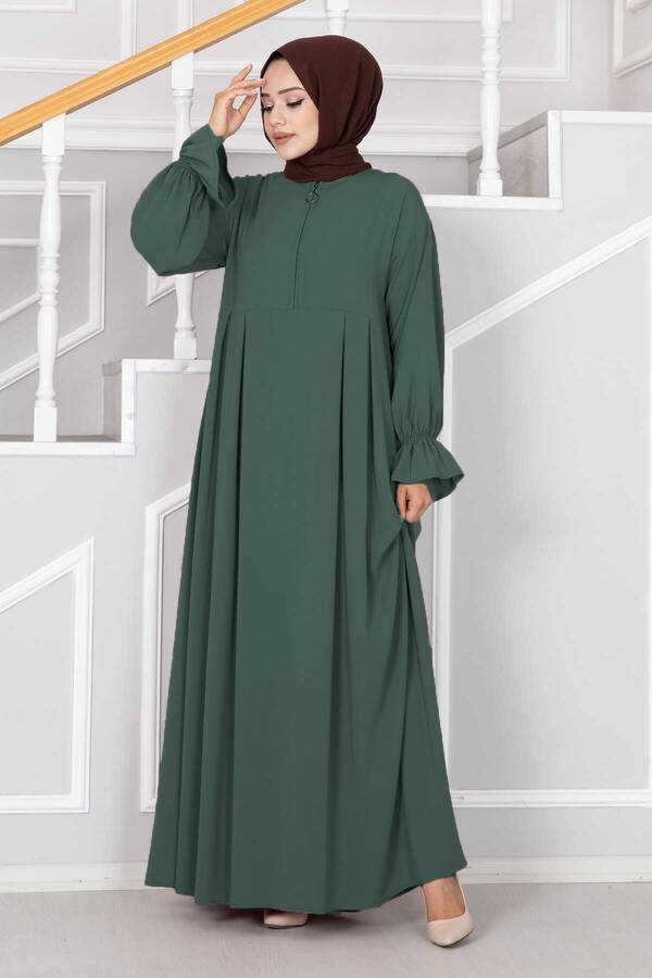Yarım Fermuarlı Tesettür Elbise Çağla Yeşili