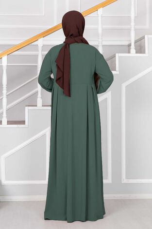 Yarım Fermuarlı Tesettür Elbise Çağla Yeşili - Thumbnail