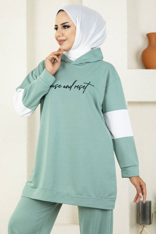 Yns - Yazı Baskılı İkili Tesettür Takım Mint (1)