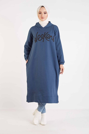 Yazı Baskılı Spor Tunik 100MD10121 Lacivert - Thumbnail