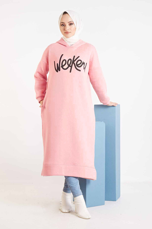 Yazı Baskılı Spor Tunik 100MD10121 Pembe - Thumbnail