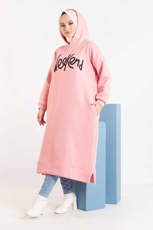Yazı Baskılı Spor Tunik 100MD10121 Pembe - Thumbnail