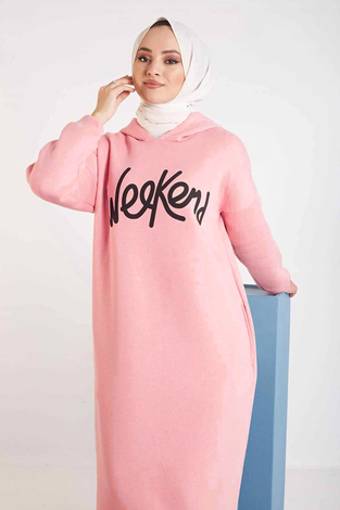 Yazı Baskılı Spor Tunik 100MD10121 Pembe - Thumbnail