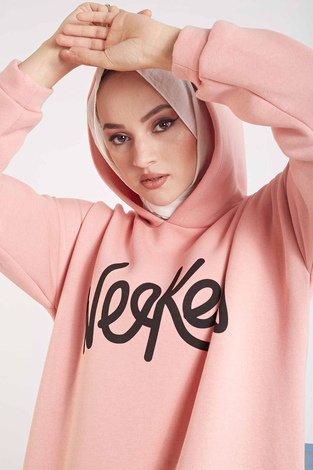Yazı Baskılı Spor Tunik 100MD10121 Pembe - Thumbnail