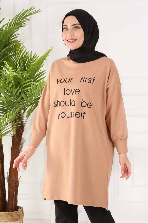 ER - Yazı Baskılı Sweat 260ER-5645 Sütlü Kahve (1)