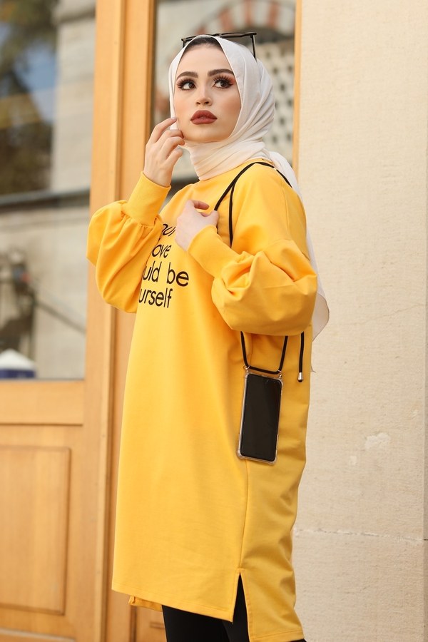  - Yazı Baskılı Sweat Tunik 02023-2 Sarı (1)